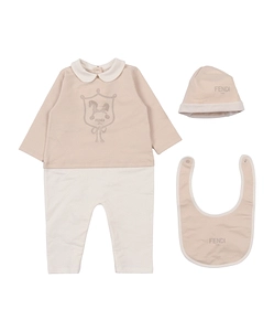 Fendi Kids Printed Sleepsuit Hat And Bib Set