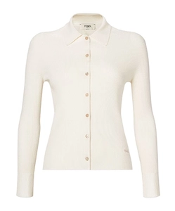 Fendi Long Sleeved Ribbed-Knit Fitted Cardigan