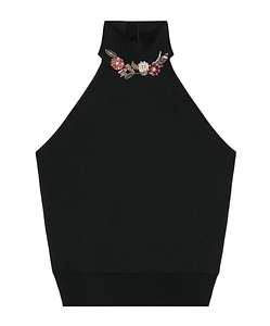Halterneck Top In Viscose With Crystals