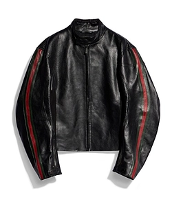 Gucci Web Detail Leather Biker Jacket