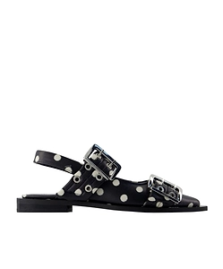 Ganni Polka Dot Printed Buckle Fastened Flats