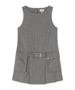 Stripe Belted Wool Blend Mini Dress