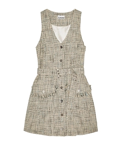 Tweed Sleeveless Belted Dress