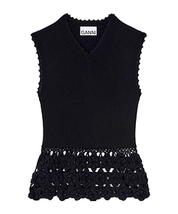 Ganni Crochet Peplum Knitted Top