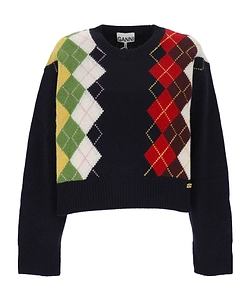Wool Blend Diamond Pattern Knit Sweater