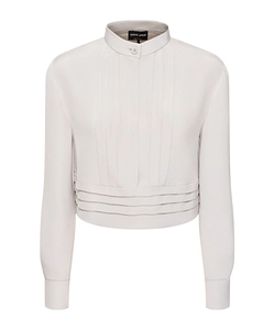 Silk Satin Crop Shirt W/ Pleats