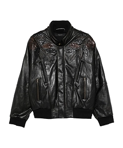 Leather With Aged Effect Bomber Jacket