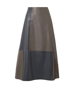 Cezanne Paneled Leather Midi Skirt