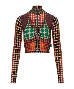 Jean Paul Gaultier High Neck Holka Dot Printed Zipped Top