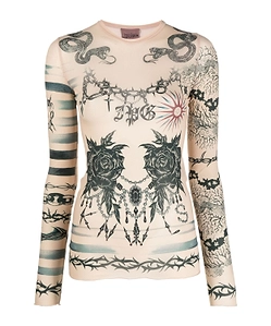 Graphic-Print Semi-Sheer Top