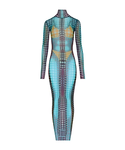 Long-Sleeve Dots Maxi Dress