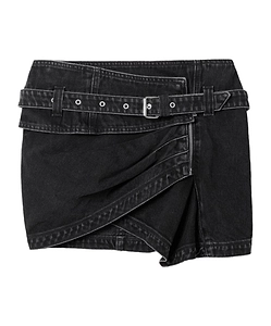Siyen Belted Zip-Front Denim Skirt