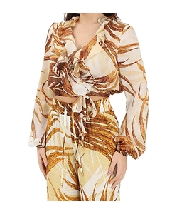 Ruffled Leaf-Print Blouse