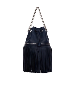 Fringed Chain-Strap Bucket Bag