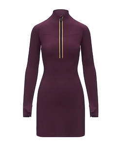 Red Short Scuba Mini Dress With High Collar And Zip Closure