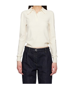 Long-Sleeved Wool Knit Polo Shirt