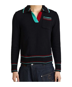 V-Neck Striped-Detail Polo Shirt