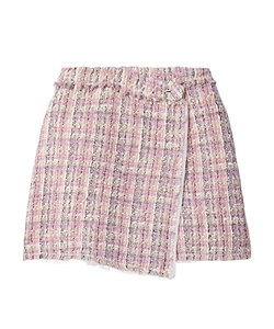 Royce Georgette-Trimmed Metallic Wool-Blend Tweed Mini Wrap Skirt