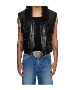 V-Neck Faux Leather Work Vest