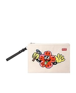 Kenzo Motif-Embroidered Zipped Clutch Bag