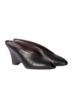 Cloak 75 Leather Peep-Toe Wedge Mules