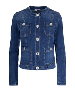 Liu Jo Jewel-Button Crewneck Denim Jacket