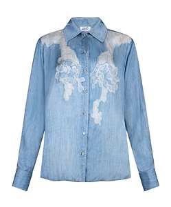 Liu Jo Lace-Overlay Denim Effect Shirt