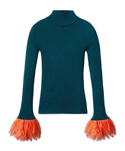 Feather-Trim Rib-Knit Jumper