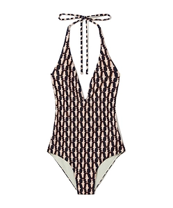 Fish-Print Halter Swimsuit