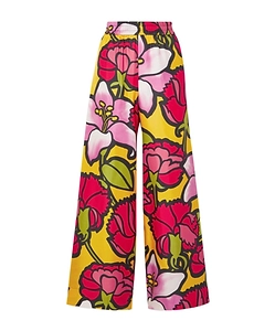 Floral-Print Silk-Twill Wide-Leg Pants