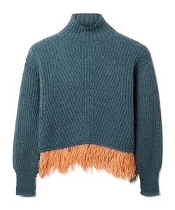 High-Neck Feather-Trim Jumper