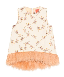 La Scala Floral-Print Fringed Top
