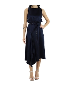 Liu Jo Belted Asymmetric Satin Midi Dress