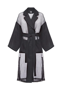 Black Organdy Oversize Belt Coat