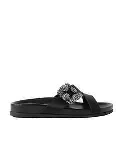 Logo Satin Gem-Buckle Flat Sandals