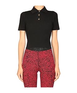 Michael Michael Kors Buttoned Rib Knit Polo Top