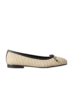 Veralli Leather-Trimmed Raffia Ballet Flats