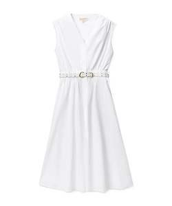 Michael Michael Kors Stretched Poplin Belted Midi Dress
