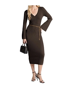 Michael Michael Kors V-Neck Belted Midi Dress