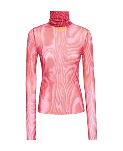 Printed Mesh Turtleneck Blouse
