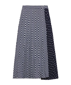 Pleated Polka-Dot Wrap Skirt