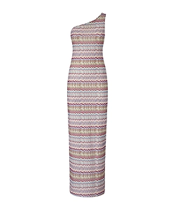 One-Shoulder Cover-Up In Printed Tulle With Zigzag Pattern