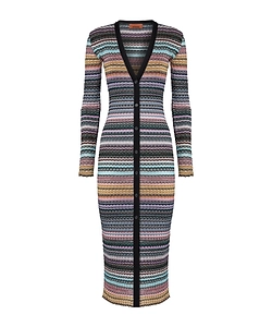 Striped-Pattern Buttoned Cardigan