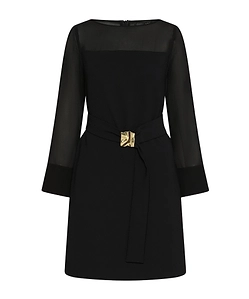 Envers Satin And Georgette Belted Dress - Black