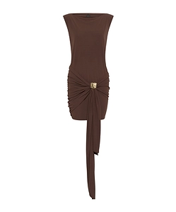 Jersey Mini Dress With Draped Belt Detail - Brown