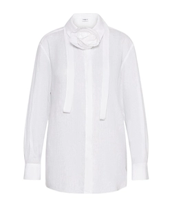 Neckerchief-Adorned Pure Linen Shirt - Optical White