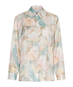 Printed Silk Habotai Shirt - Light Blue