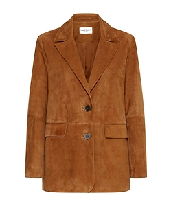 Semi-Fitted Suede Blazer - Camel