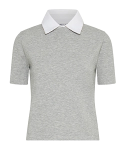T-Shirt With A Removable Collar And Crystal Detail - Grey