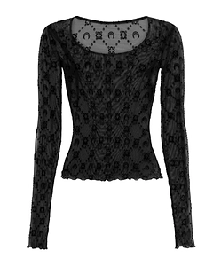 Marine Serre Moonogram Mesh Flock Long Sleeves Roundneck Top